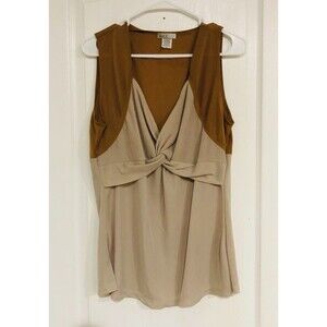 Max‎ Loft Women’s Top Sleeveless V-Neck Knotted Tan Brown Plus Size 1X